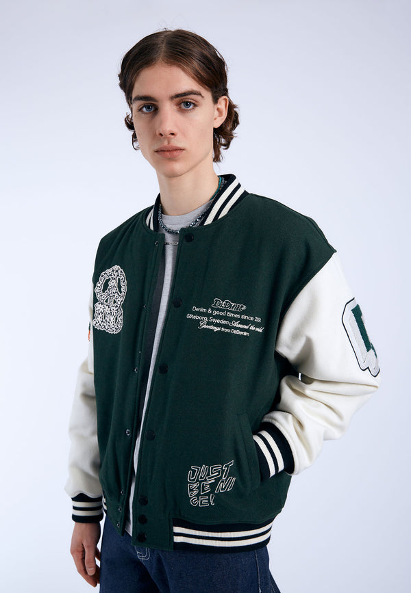dr denim Annivarsity Jacket - Green Patched