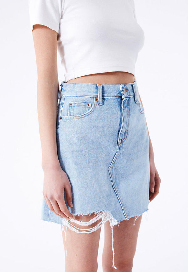 Dr Denim Echo Skirt - Stream Light Trashed Hem