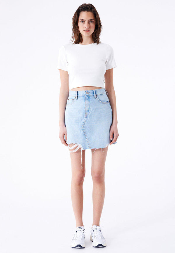 dr denim Echo Skirt - Stream Light Trashed Hem