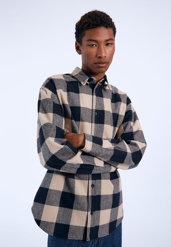 Dr Denim Ray Shirt - Pale Taupe Check