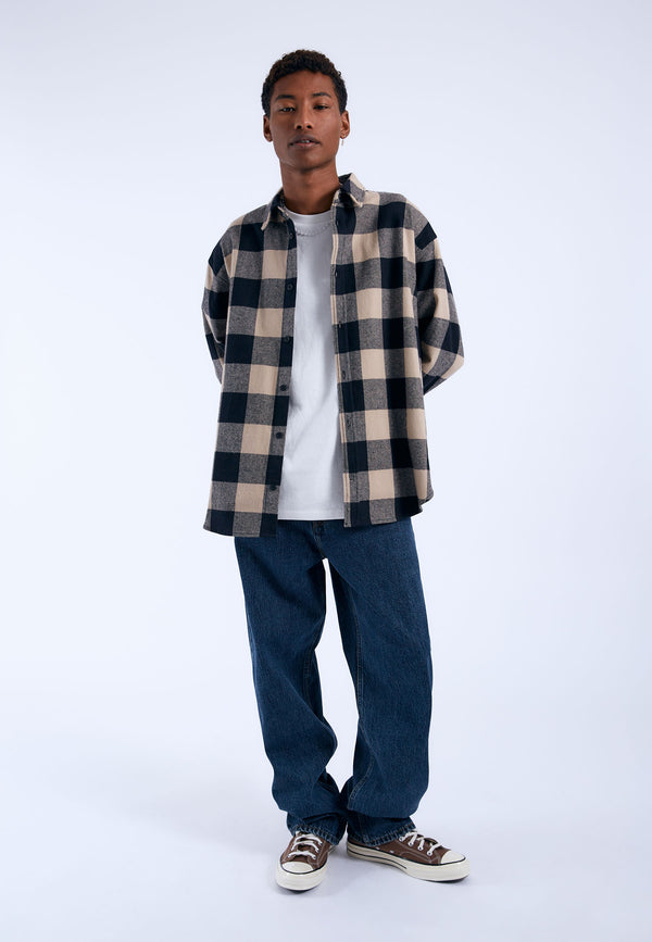 Dr Denim Ray Shirt - Pale Taupe Check