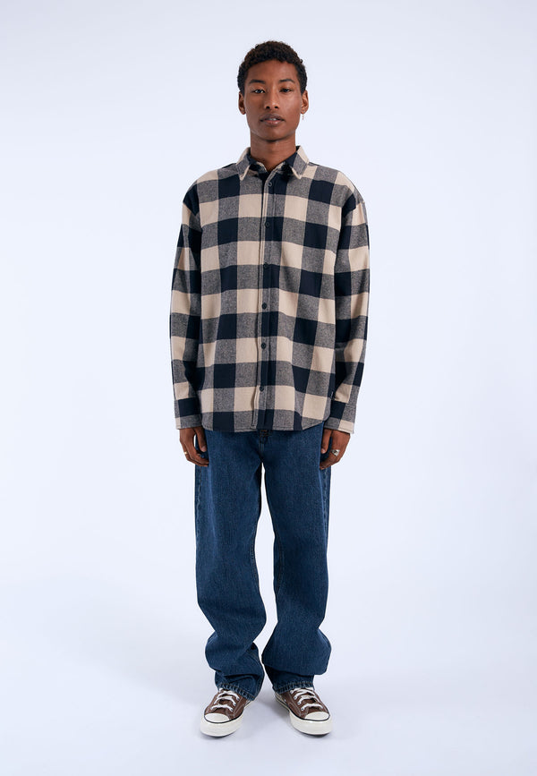 Dr Denim Ray Shirt - Pale Taupe Check