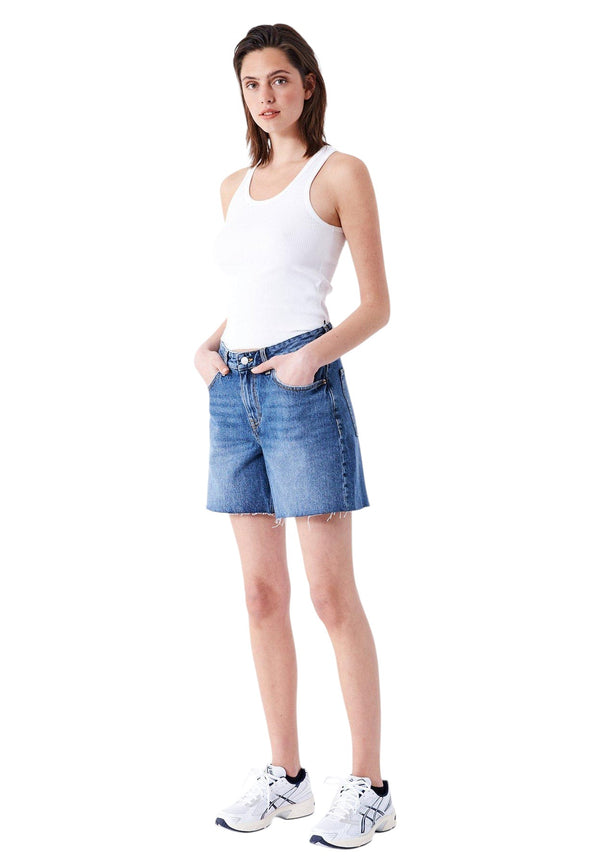 Dr Denim Rose Shorts - Canyon Mid Used Raw Hem