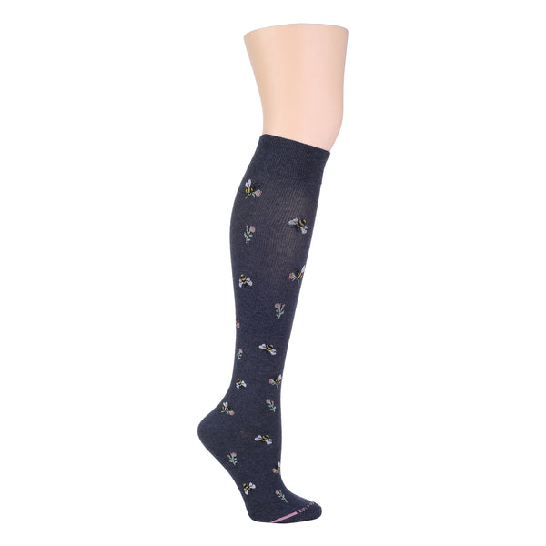 dr. motion Bees with Flowers | Knee-High Compression Socks For Women
