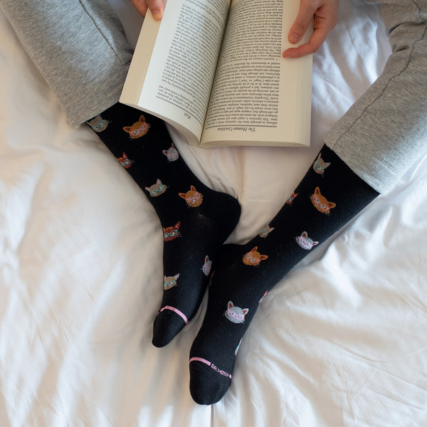 Dr. Motion Cats In Glasses | Knee-High Compression Socks For Women