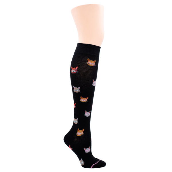 dr. motion Cats in Glasses | Knee-High Compression Socks For Women
