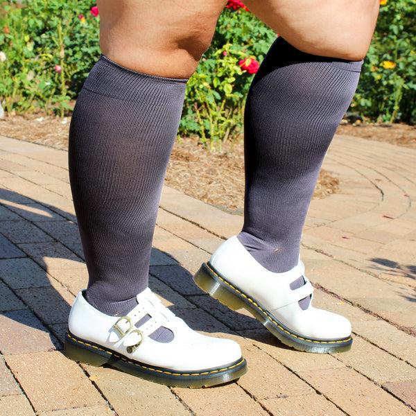 Dr. Motion Cotton Basic Solid | Wide Calf Knee-High Compression Socks For Women