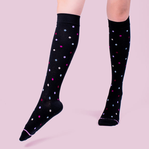 Dr. Motion Dancing Dots | Knee-High Compression Socks For Women