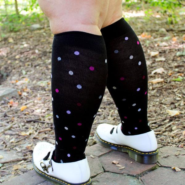 Dr. Motion Dancing Dots | Wide Calf Knee-High Compression Socks For Women