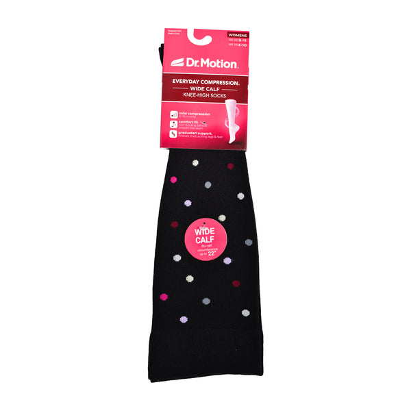 Dr. Motion Dancing Dots | Wide Calf Knee-High Compression Socks For Women