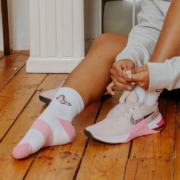 Dr. Motion Placed Butterfly | Mid-Crew Compression Socks For Women