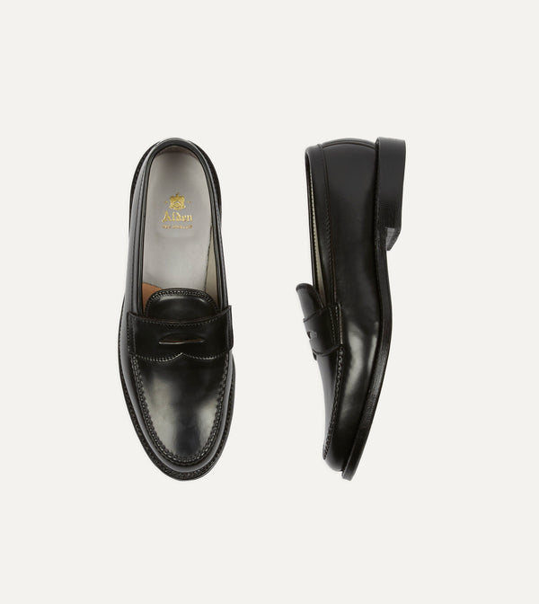 Drake's Alden Black Cordovan Handsewn Leisure Loafer