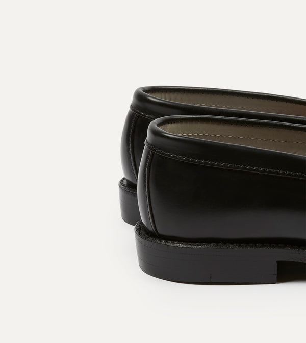 Drake's Alden Black Cordovan Handsewn Leisure Loafer