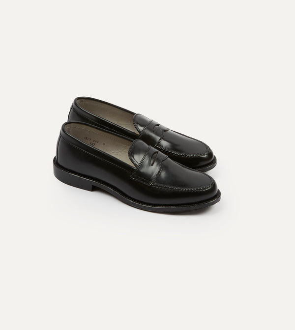 drake's Alden Black Cordovan Handsewn Leisure Loafer