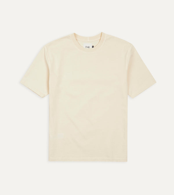 drake's Antique White Cotton Crew Neck Hiking T-Shirt