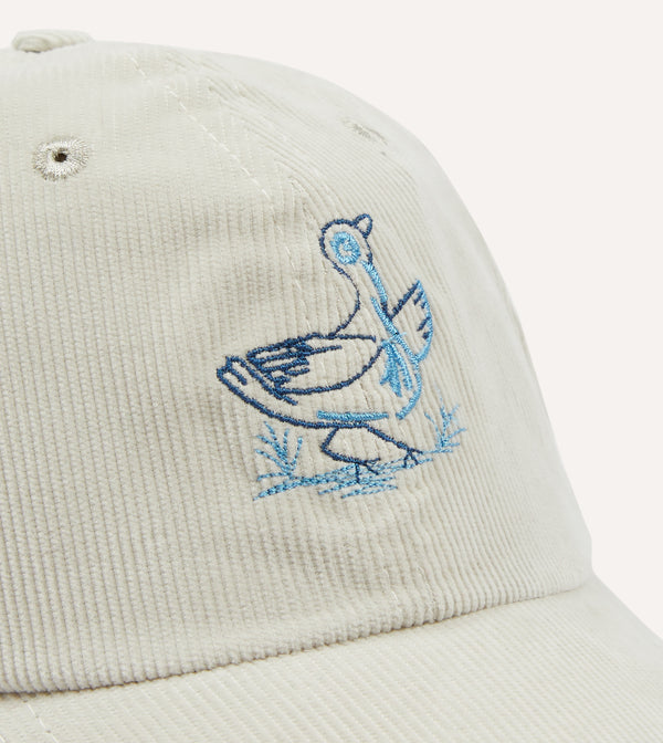 Drake's Antique White Duck Emblem Cotton Corduroy Baseball Cap