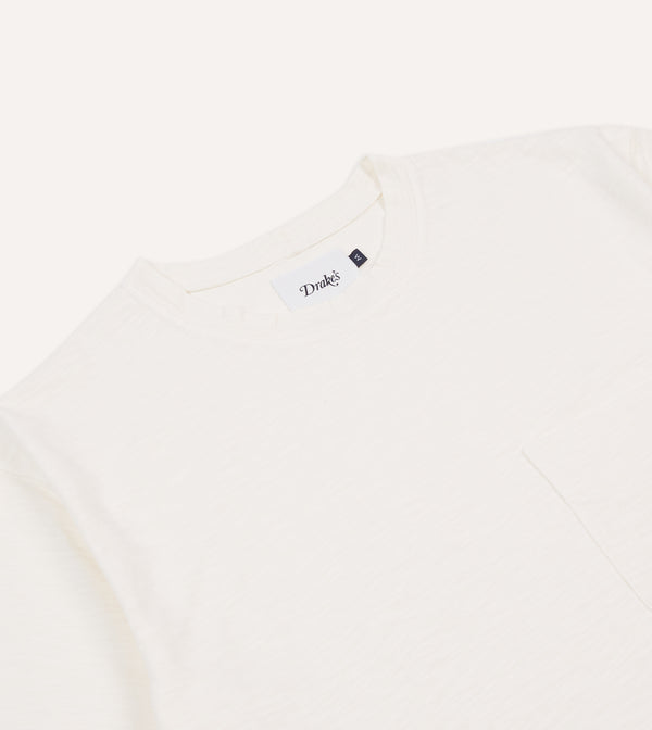 Drake's Antique White Flamé Cotton Crew Neck Hiking T-Shirt