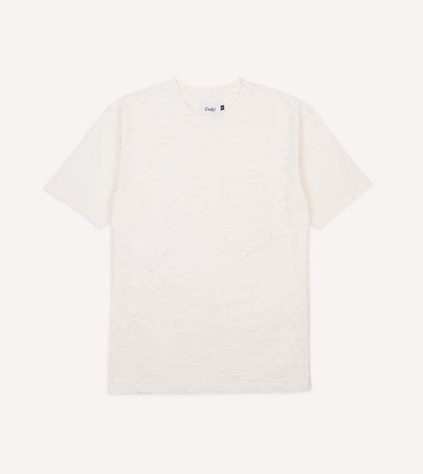 drake's Antique White Flamé Cotton Crew Neck Hiking T-Shirt