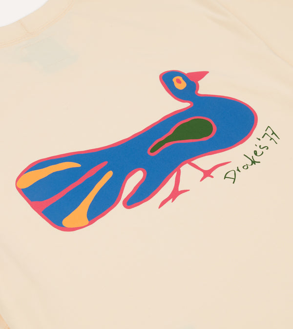 Drake's Antique White Peacock Print Short-Sleeve Hiking T-Shirt