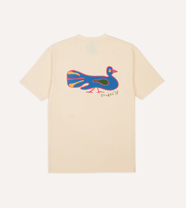 drake's Antique White Peacock Print Short-Sleeve Hiking T-Shirt