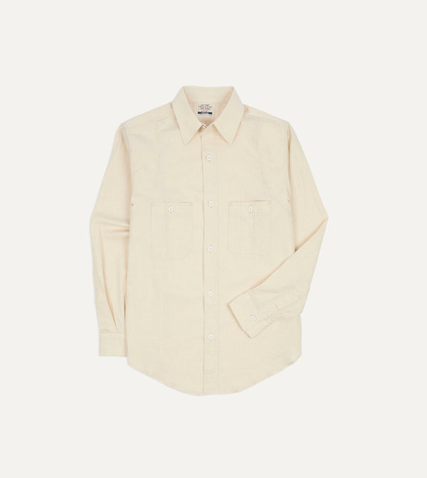drake's Big Yank '1920' Ecru Cotton-Linen Twill Flyer Shirt