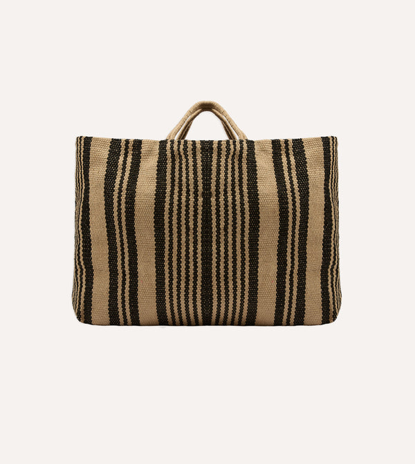 drake's Black and Beige Maison Bengal Extra Large Jute Poresh Tote Bag