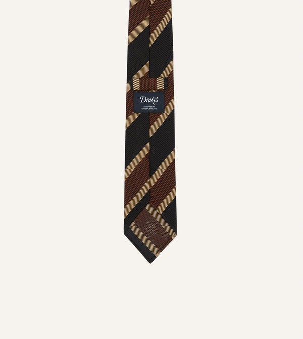 Drake's Black And Brown Multi Stripe Hand Rolled Silk Grenadine Tie
