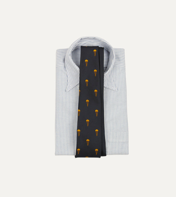 Drake's Black And Gold Parachute Motif Silk Tipped Tie