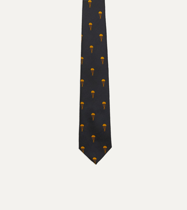 Drake's Black And Gold Parachute Motif Silk Tipped Tie