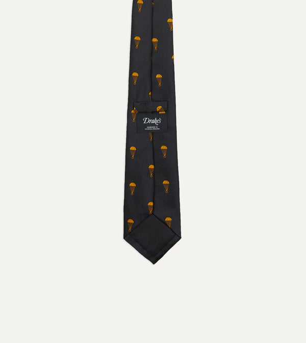 Drake's Black And Gold Parachute Motif Silk Tipped Tie