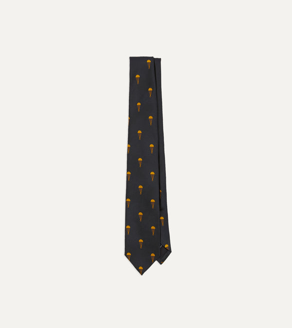 drake's Black and Gold Parachute Motif Silk Tipped Tie