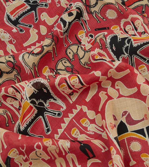 Drake's Black And Red Tribal Elephant Print Wool-Silk Scarf