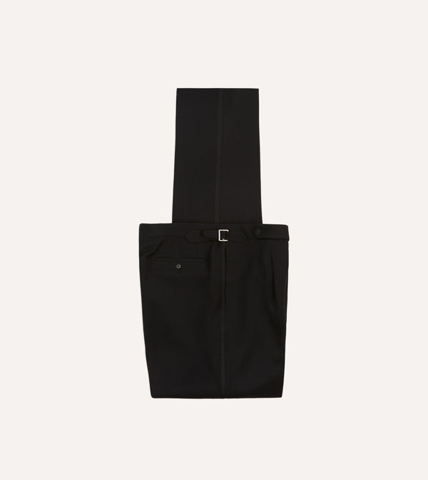 drake's Black Barathea Wool Single Pleat Dinner Trousers