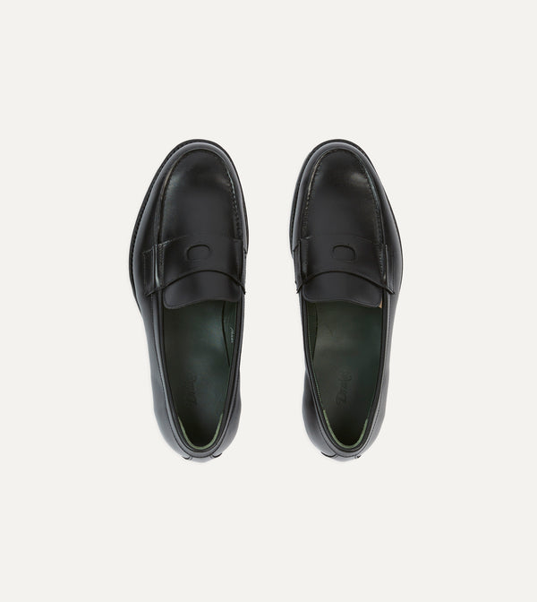 Drake's Black Calf Leather Charles Mk II Goodyear Welted Penny Loafer