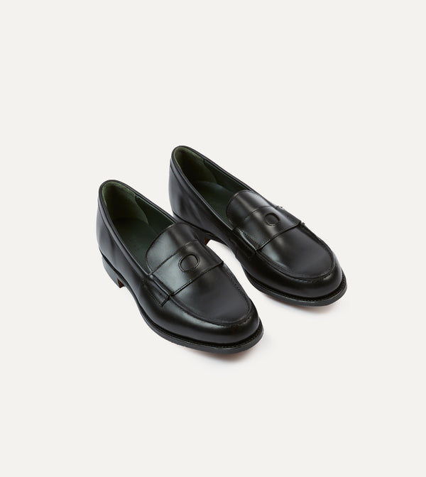 drake's Black Calf Leather Charles Mk II Goodyear Welted Penny Loafer
