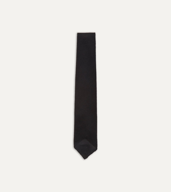 drake's Black Fine Woven Grenadine Silk Hand Rolled Tie