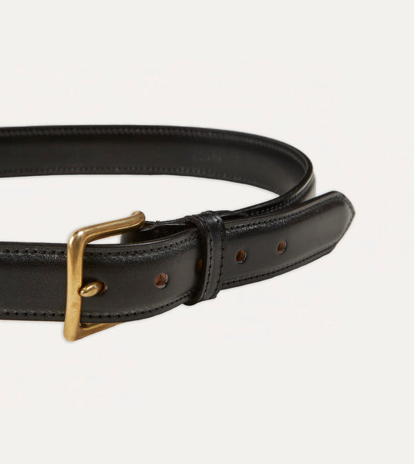Drake's Black Fully Lined Bridle Leather Belt With Brass Buckle