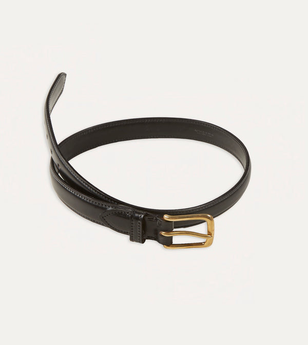 Drake's Black Fully Lined Bridle Leather Belt With Brass Buckle
