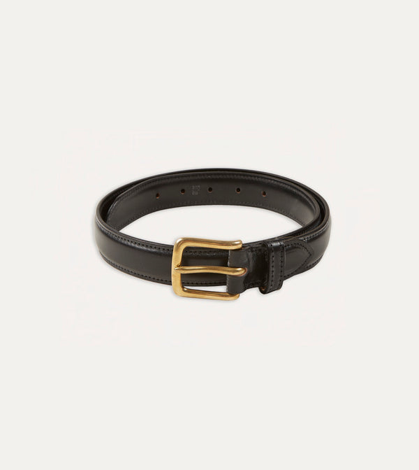 drake's Black Fully Lined Bridle Leather Belt with Brass Buckle