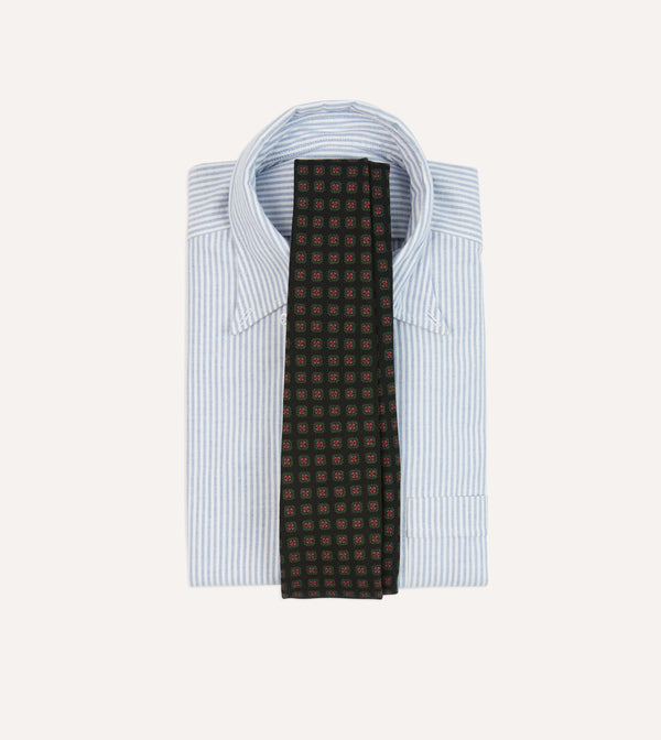 Drake's Black Green And Red Diamond Print Check Self-Tipped Wool Tie