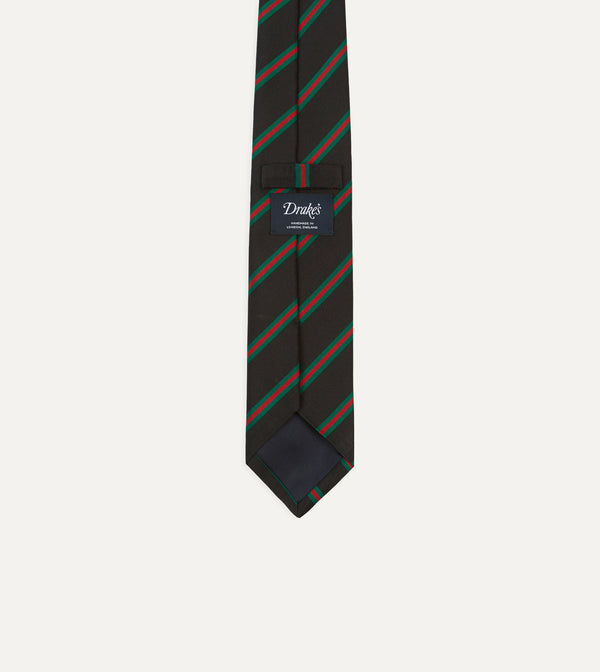 Drake's Black Green And Red Sandwich Stripe Mogador Silk Tipped Tie