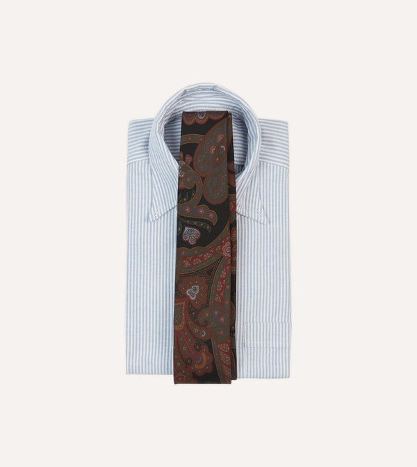 Drake's Black Large Paisley Print Madder Silk Self-Tipped Tie