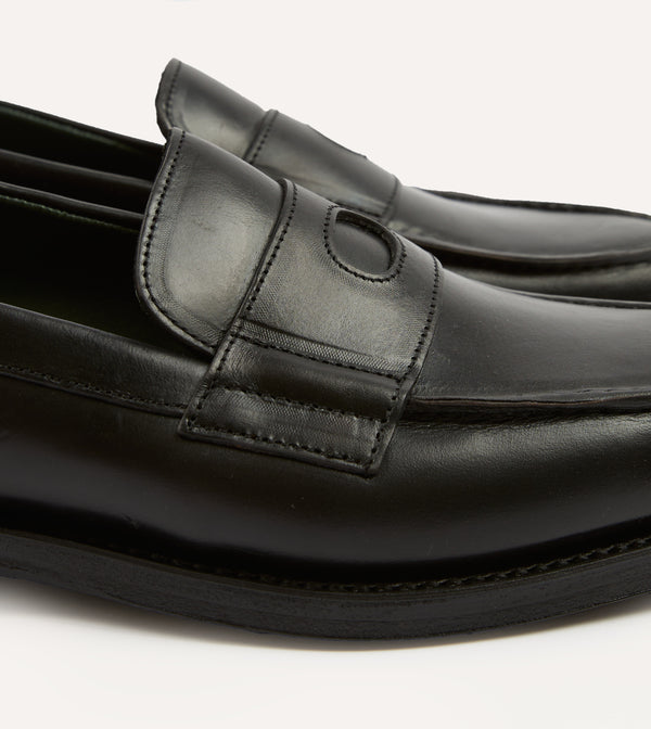 Drake's Black Leather Charles Goodyear Welted Penny Loafer