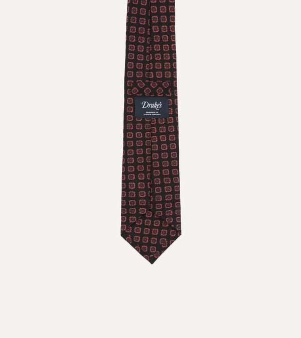 Drake's Black Red And Green Diamond Print Check Self-Tipped Wool Tie