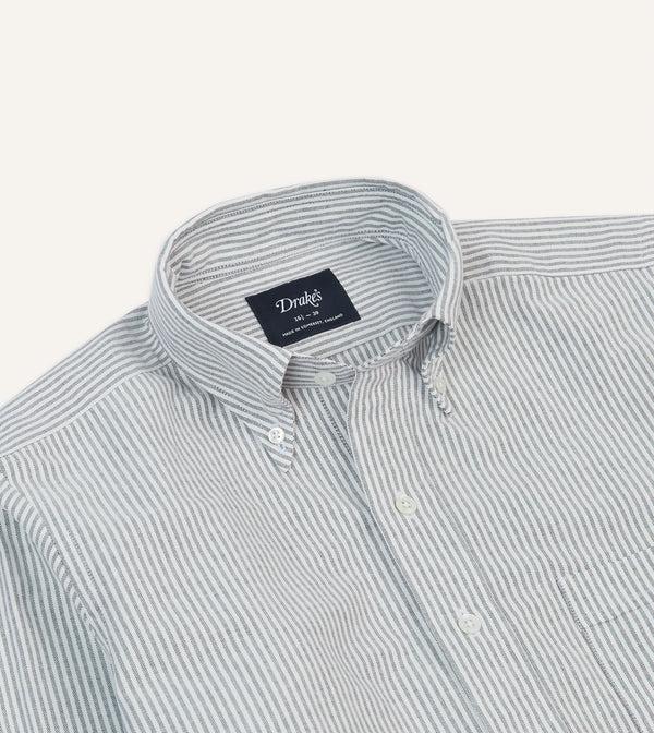 Drake's Black Ticking Stripe Cotton Oxford Cloth Button-Down Shirt