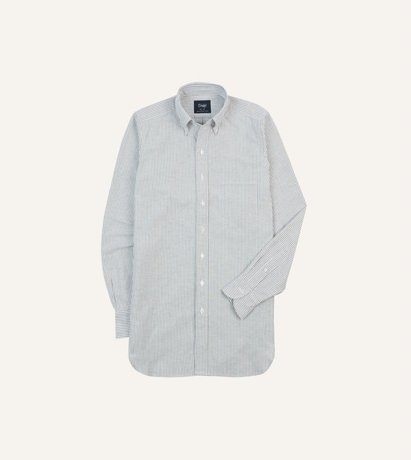 drake's Black Ticking Stripe Cotton Oxford Cloth Button-Down Shirt