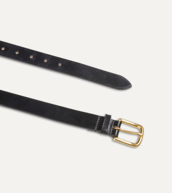 Drake's Black Unlined Bridle Leather Belt With Brass Buckle