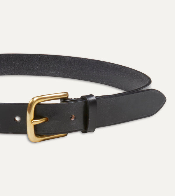 Drake's Black Unlined Bridle Leather Belt With Brass Buckle
