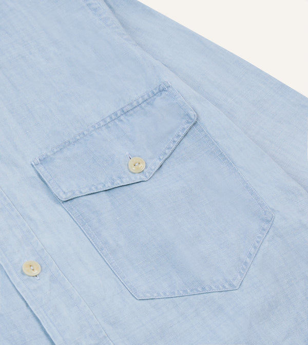 Drake's Bleach Wash Cotton-Linen Long Point Collar Work Shirt