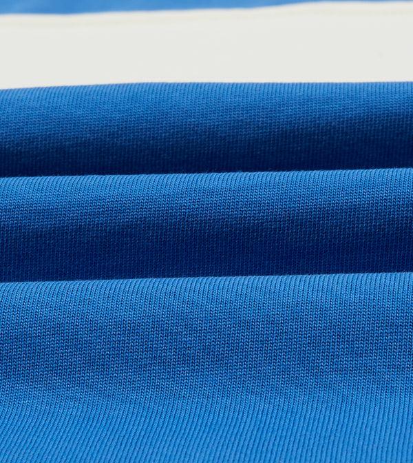 Drake's Blue And Ecru Panel Stripe Cotton Crew Neck Hiking T-Shirt